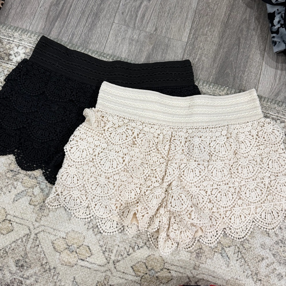 Elegant Black and Cream Lace Women Shorts